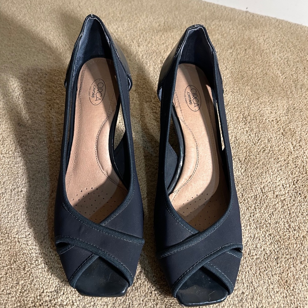 circa joan and david shoes navy open toe wedge
